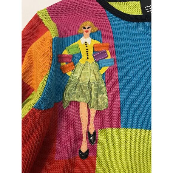 Colorful Cardigan Christina Rotelli Women’s Size Large Vintage “I Love Shopping” - Picture 8 of 15